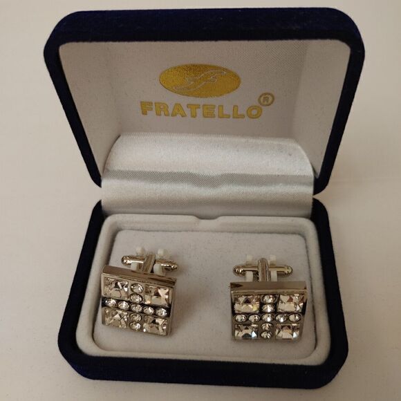 MEN'S FRATELLO SILVER SQUARE GLASS STONE CUFFLINKS. - Picture 1 of 2